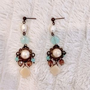 Beautiful pearl and teal beaded earrings